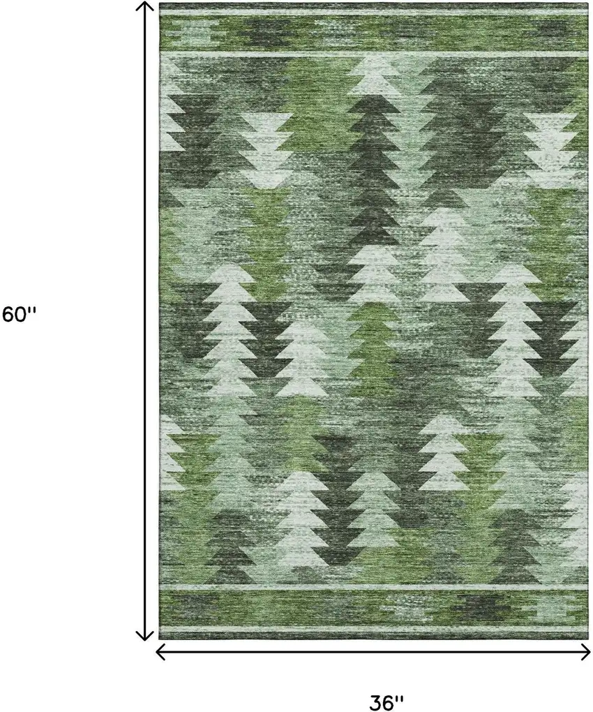 Olive Green Ivory And Gray Southwestern Washable Area Rug With UV Protection Photo 3