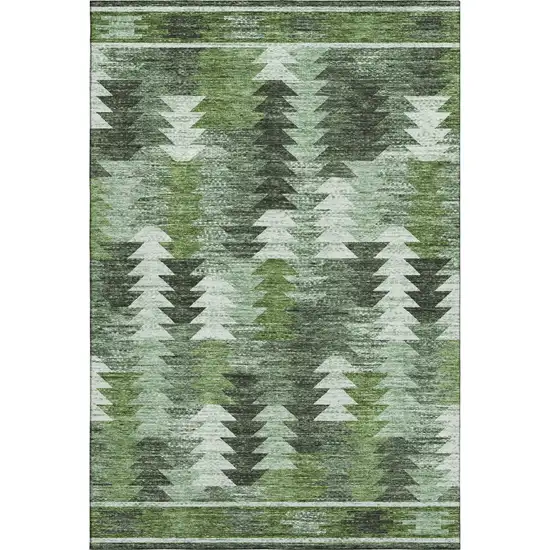 Olive Green Ivory And Gray Southwestern Washable Area Rug With UV Protection Photo 1