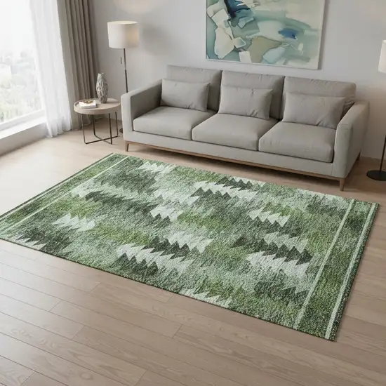 Olive Green Ivory And Gray Southwestern Washable Area Rug With UV Protection Photo 2