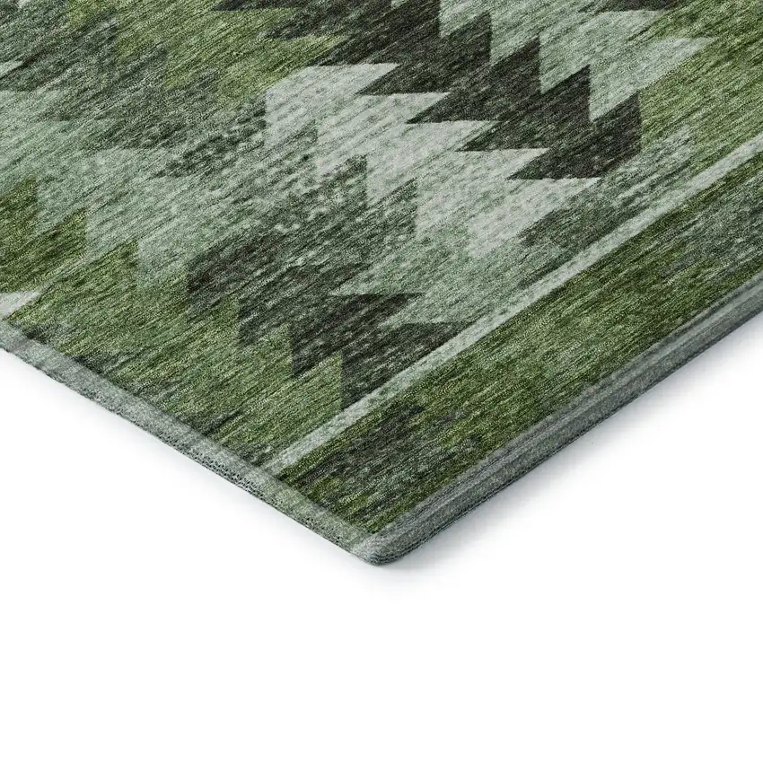 Olive Green Ivory And Gray Southwestern Washable Area Rug With UV Protection Photo 8