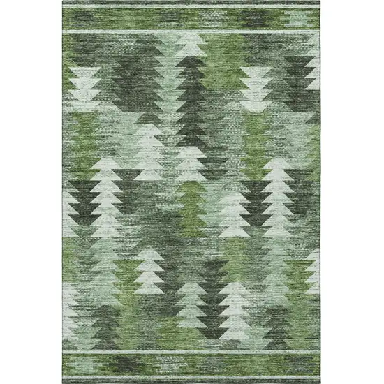 Olive Green Ivory And Gray Southwestern Washable Area Rug With UV Protection Photo 4