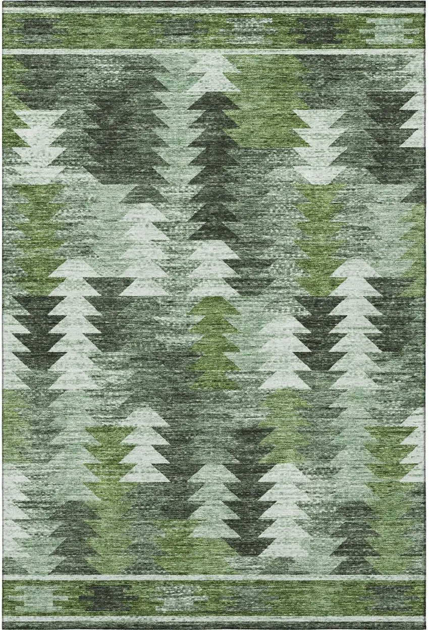 Olive Green Ivory And Gray Southwestern Washable Area Rug With UV Protection Photo 4