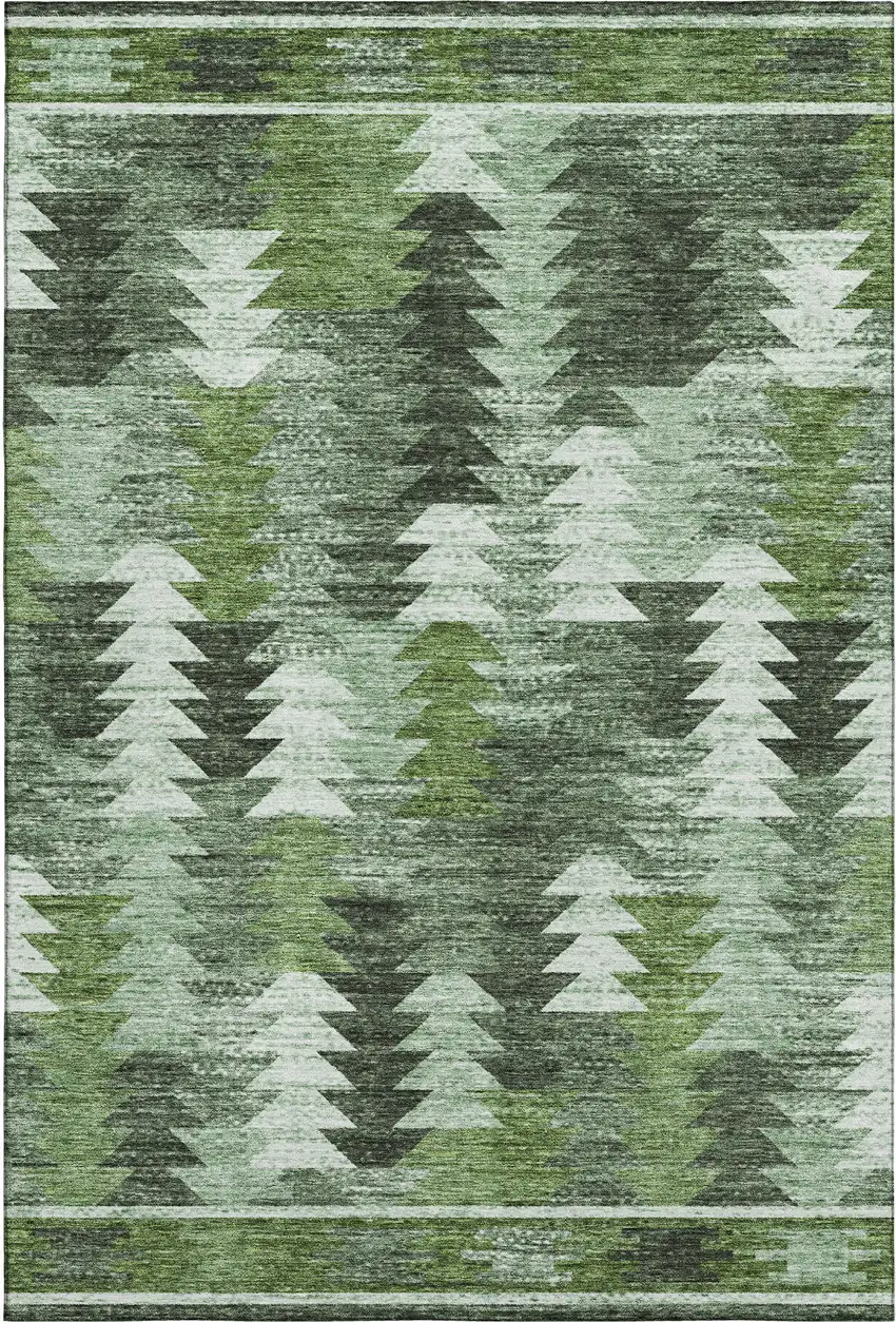 Olive Green Ivory And Gray Southwestern Washable Area Rug With UV Protection Photo 1