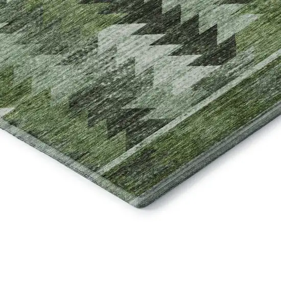Olive Green Ivory And Gray Southwestern Washable Area Rug With UV Protection Photo 8