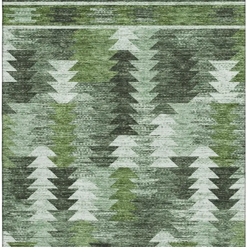 Olive Green Ivory And Gray Southwestern Washable Area Rug With UV Protection Photo 4