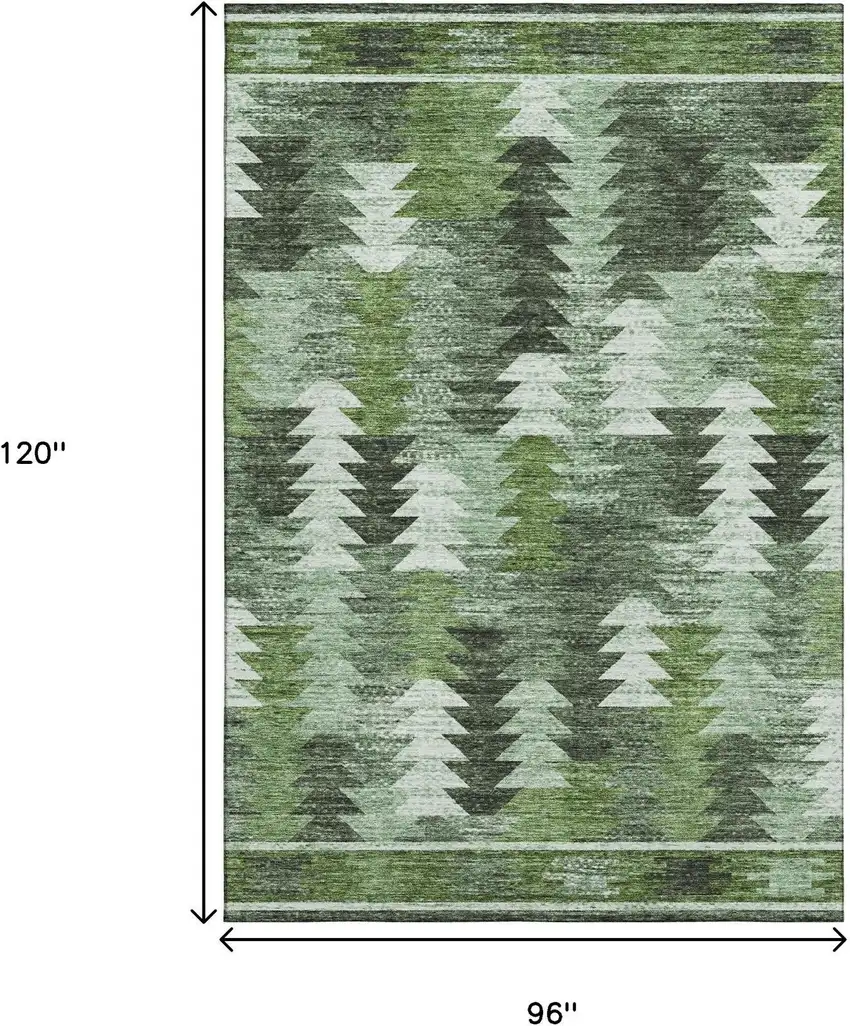 Olive Green Ivory And Gray Southwestern Washable Area Rug With UV Protection Photo 3