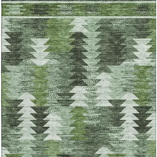 Olive Green Ivory And Gray Southwestern Washable Area Rug With UV Protection Photo 3