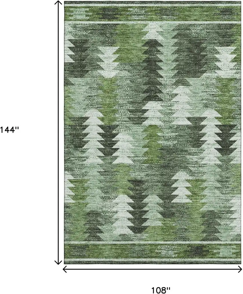 Olive Green Ivory And Gray Southwestern Washable Area Rug With UV Protection Photo 3