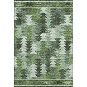Photo of Olive Green Ivory And Gray Southwestern Washable Area Rug With UV Protection