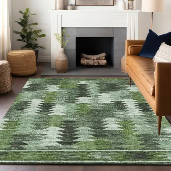 Olive Green Ivory And Gray Southwestern Washable Area Rug With UV Protection Photo 6
