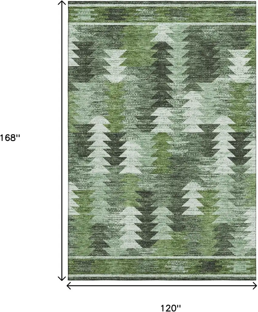 Olive Green Ivory And Gray Southwestern Washable Area Rug With UV Protection Photo 3