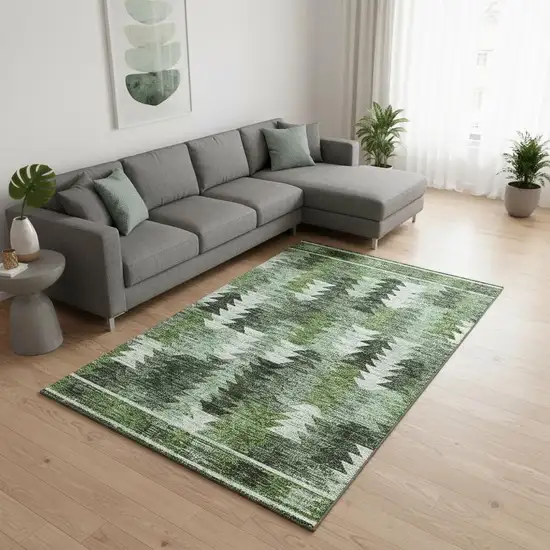 Olive Green Ivory And Gray Southwestern Washable Area Rug With UV Protection Photo 2