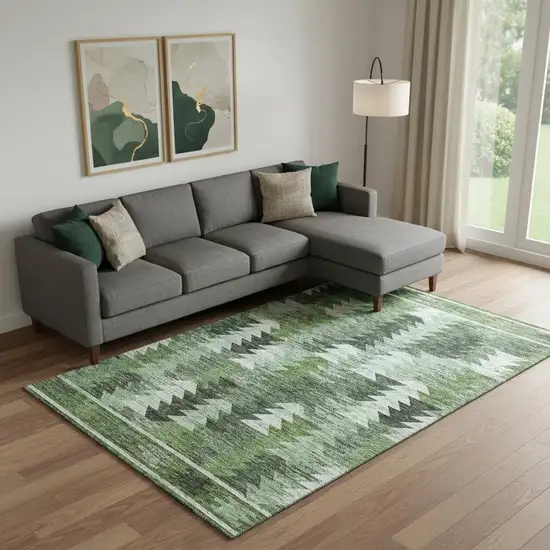 Olive Green Ivory And Gray Southwestern Washable Area Rug With UV Protection Photo 1