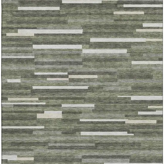Olive Green Ivory And Gray Striped Washable Area Rug With UV Protection Photo 4