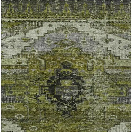 Olive Green Ivory And Gray Tribal Washable Indoor Outdoor Area Rug Photo 4