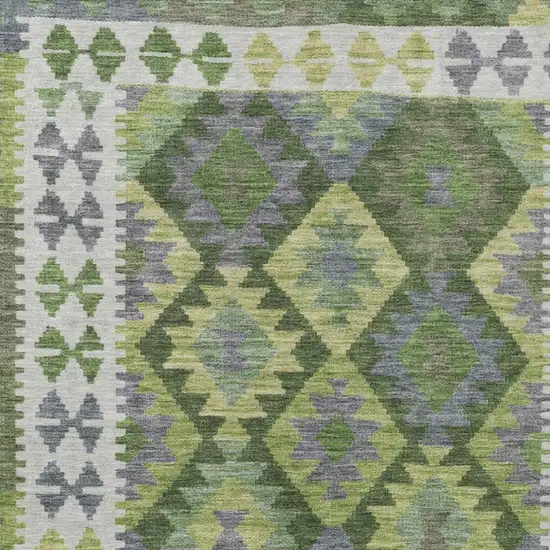 Olive Green Ivory And Gray Tribal Washable Indoor Outdoor Area Rug Photo 3