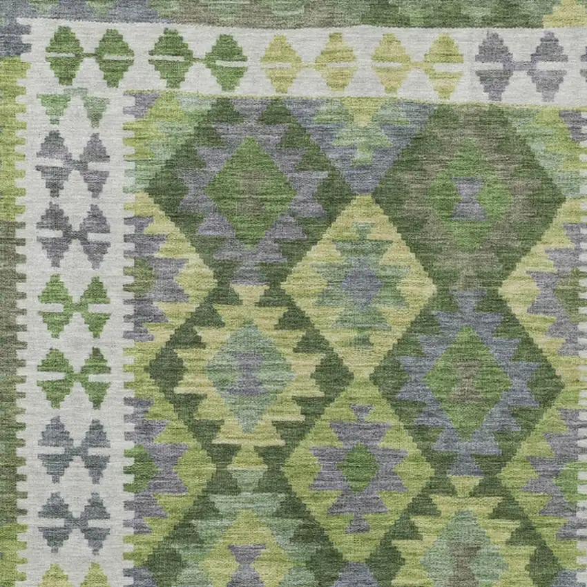Olive Green Ivory And Gray Tribal Washable Indoor Outdoor Area Rug Photo 3