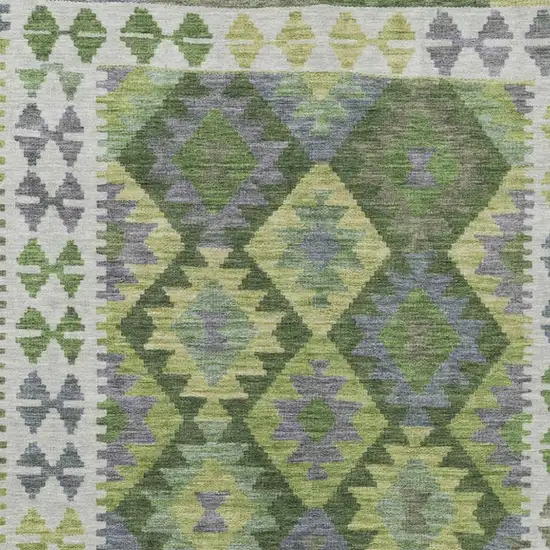 Olive Green Ivory And Gray Tribal Washable Indoor Outdoor Area Rug Photo 3