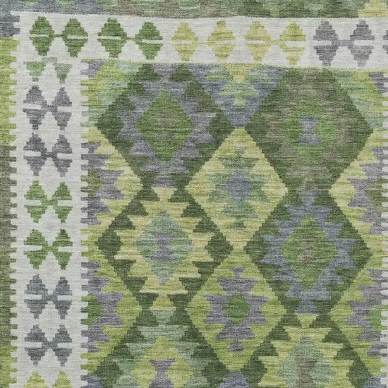 Olive Green Ivory And Gray Tribal Washable Indoor Outdoor Area Rug Photo 3