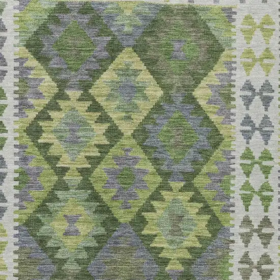 Olive Green Ivory And Gray Tribal Washable Indoor Outdoor Area Rug Photo 3