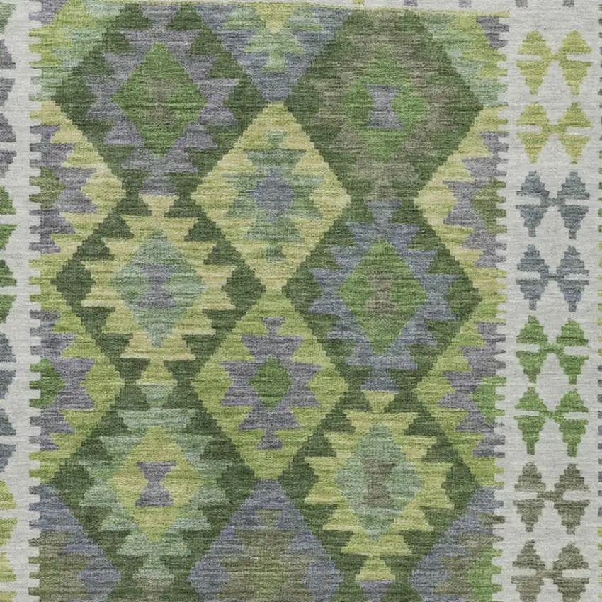 Olive Green Ivory And Gray Tribal Washable Indoor Outdoor Area Rug Photo 3
