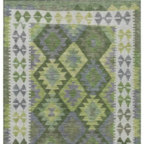 Olive Green Ivory And Gray Tribal Washable Indoor Outdoor Area Rug Photo 4