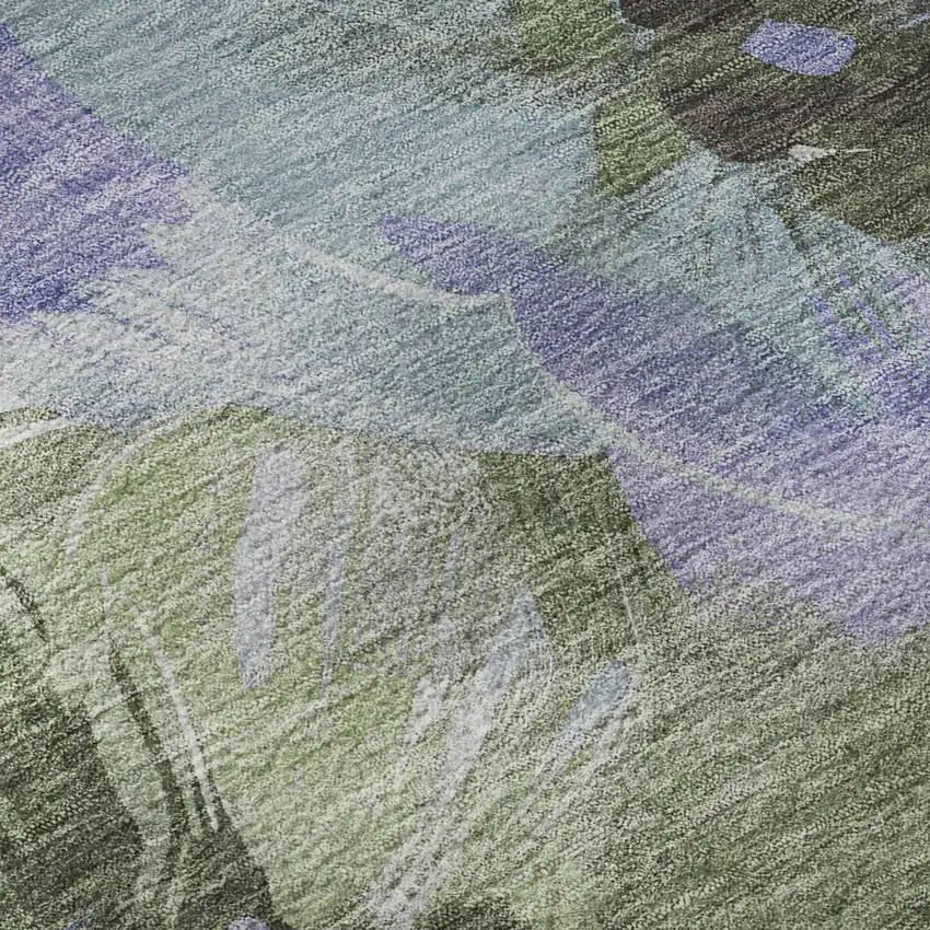 Olive Green Ivory And Lavender Floral Washable Area Rug With UV Protection Photo 8