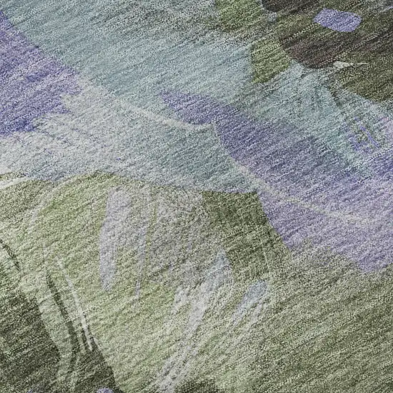 Olive Green Ivory And Lavender Floral Washable Area Rug With UV Protection Photo 9