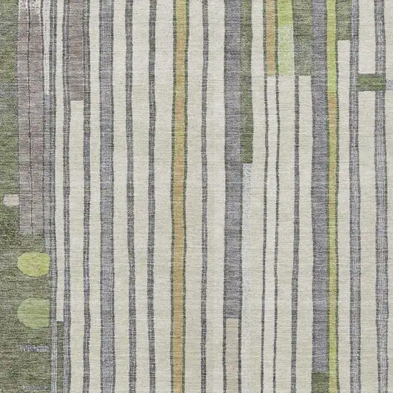 Olive Green Ivory And Lavender Geometric Washable Indoor Outdoor Area Rug Photo 4