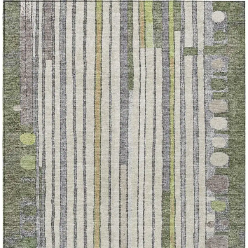 Olive Green Ivory And Lavender Geometric Washable Indoor Outdoor Area Rug Photo 5