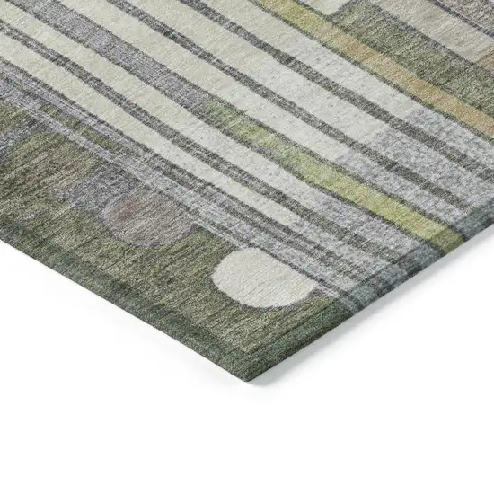 Olive Green Ivory And Lavender Geometric Washable Indoor Outdoor Area Rug Photo 4