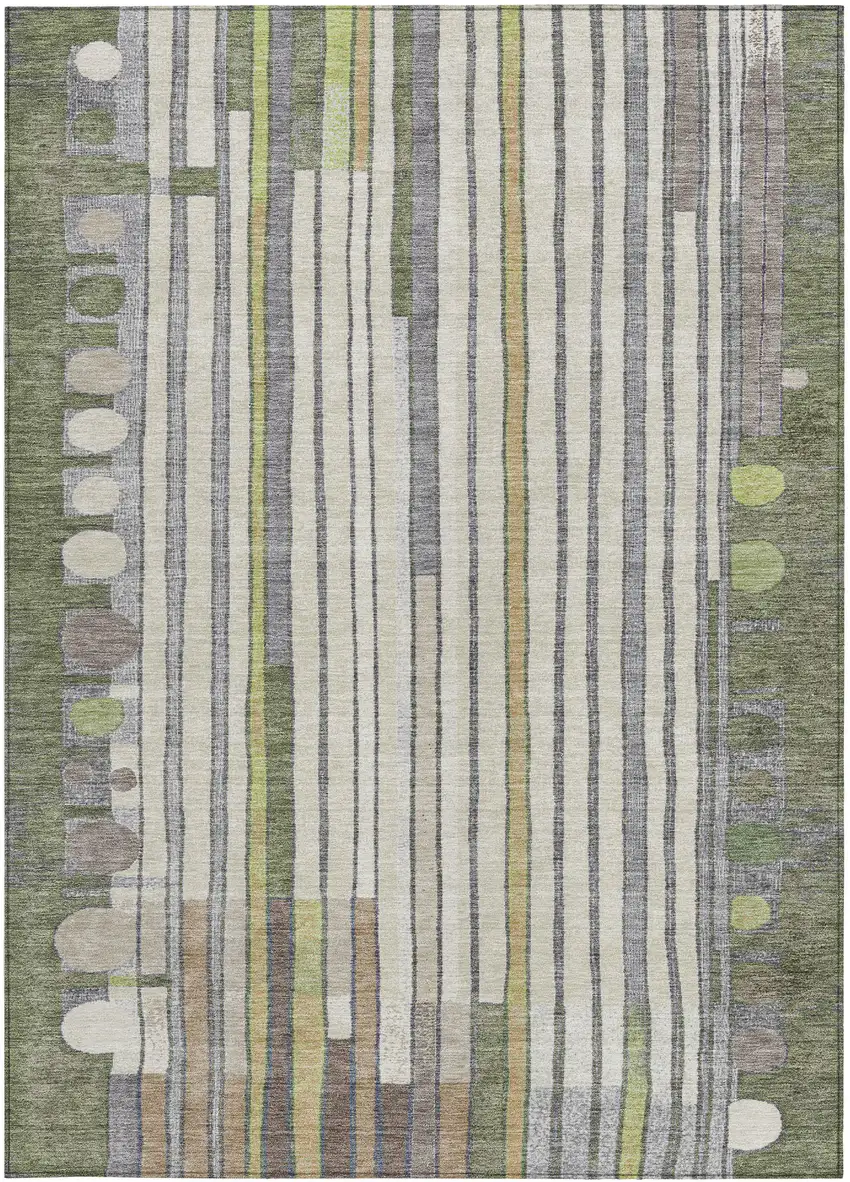 Olive Green Ivory And Lavender Geometric Washable Indoor Outdoor Area Rug Photo 3