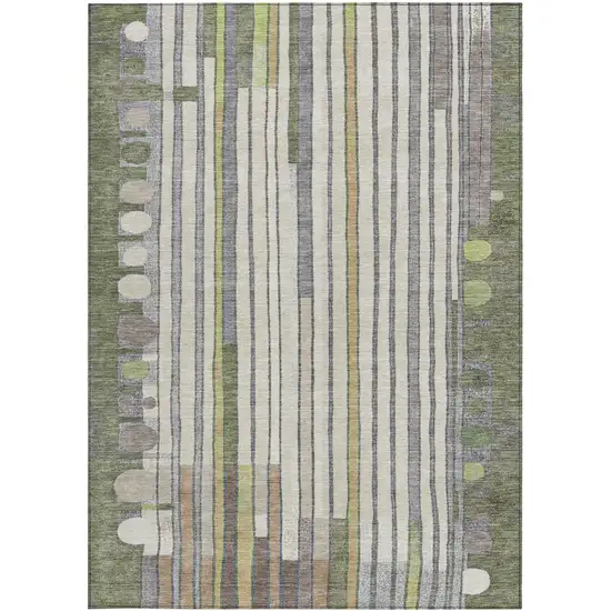 Olive Green Ivory And Lavender Geometric Washable Indoor Outdoor Area Rug Photo 3