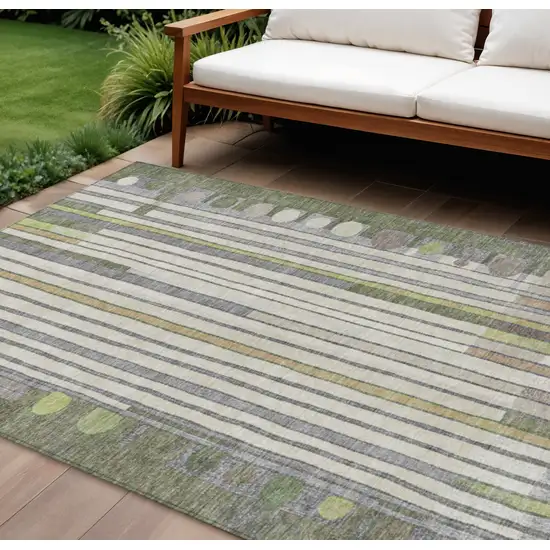 Olive Green Ivory And Lavender Geometric Washable Indoor Outdoor Area Rug Photo 2
