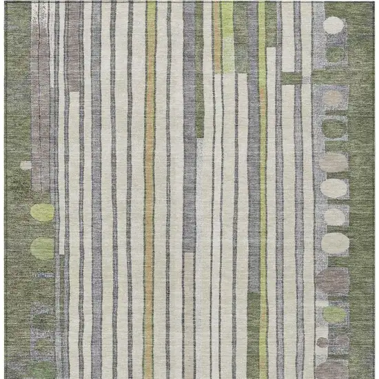 Olive Green Ivory And Lavender Geometric Washable Indoor Outdoor Area Rug Photo 5