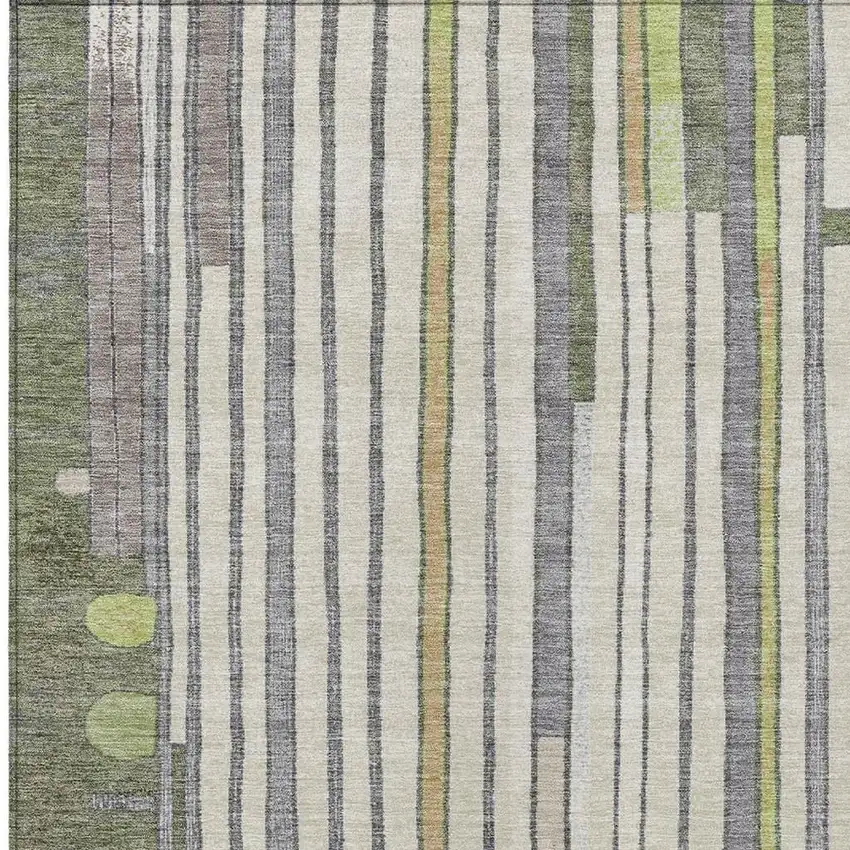 Olive Green Ivory And Lavender Geometric Washable Indoor Outdoor Area Rug Photo 4