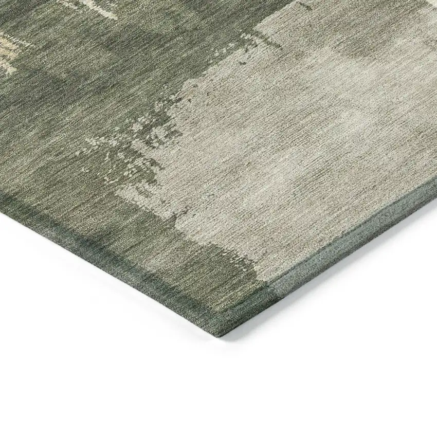 Olive Green Ivory And Tan Abstract Washable Indoor Outdoor Area Rug Photo 6
