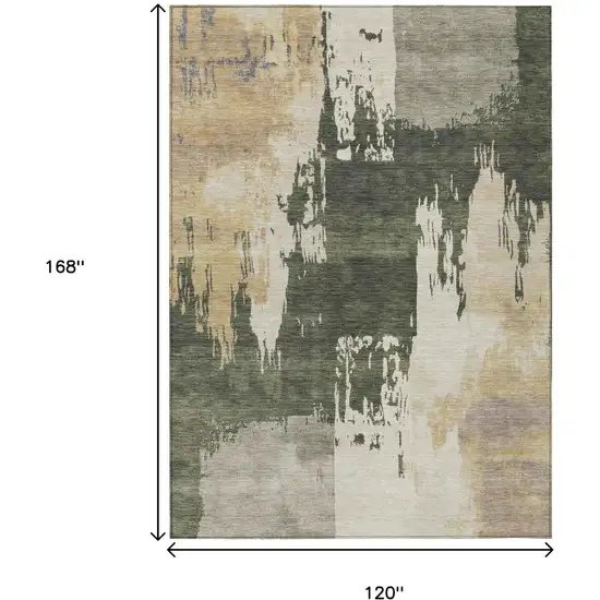 Olive Green Ivory And Tan Abstract Washable Indoor Outdoor Area Rug Photo 3