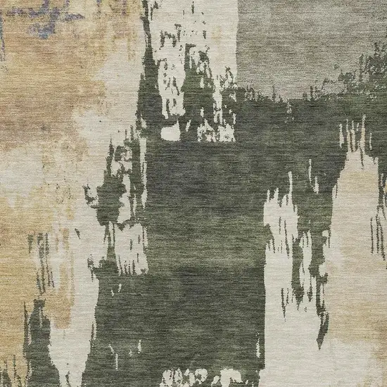 Olive Green Ivory And Tan Abstract Washable Indoor Outdoor Area Rug Photo 7