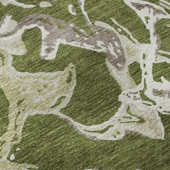Olive Green Ivory And Taupe Abstract Washable Area Rug With UV Protection Photo 9