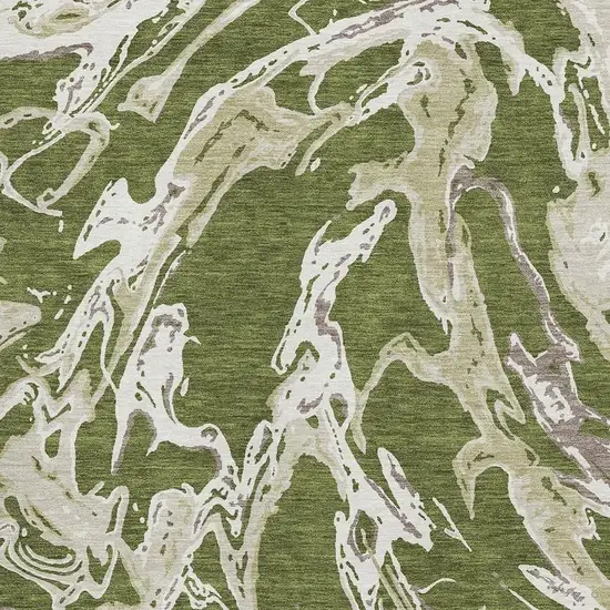 Olive Green Ivory And Taupe Abstract Washable Area Rug With UV Protection Photo 2