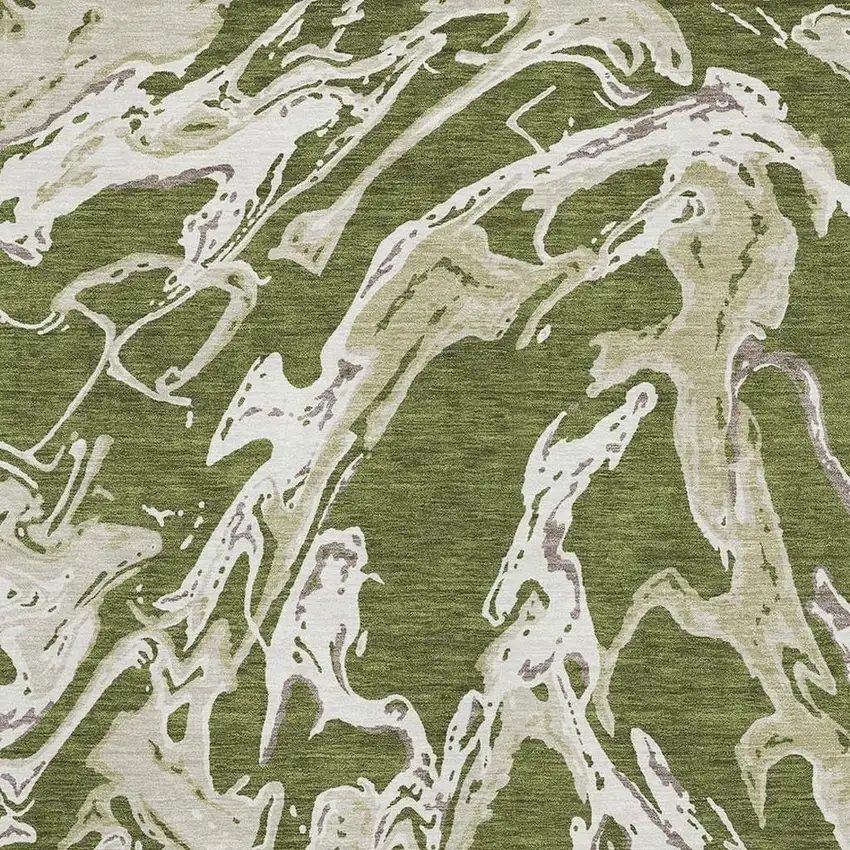 Olive Green Ivory And Taupe Abstract Washable Area Rug With UV Protection Photo 2