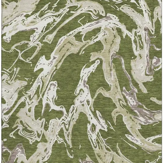 Olive Green Ivory And Taupe Abstract Washable Area Rug With UV Protection Photo 3