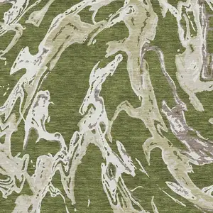 Photo of Olive Green Ivory And Taupe Abstract Washable Area Rug With UV Protection
