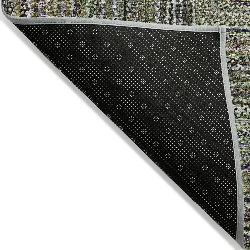 Olive Green Lavender And Fern Green Geometric Washable Indoor Outdoor Area Rug Photo 6