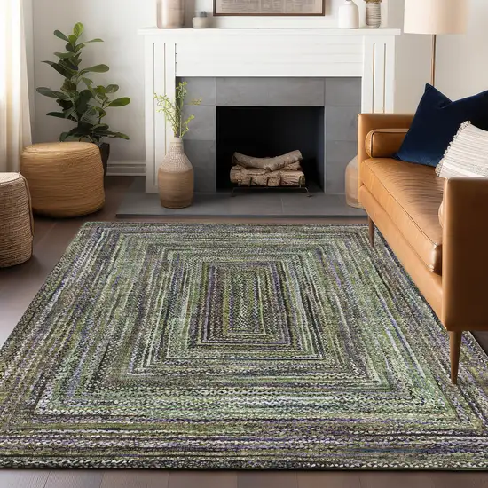 Olive Green Lavender And Fern Green Geometric Washable Indoor Outdoor Area Rug Photo 6