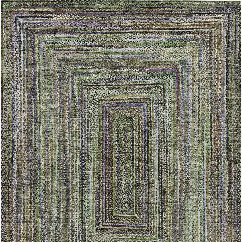 Olive Green Lavender And Fern Green Geometric Washable Indoor Outdoor Area Rug Photo 4