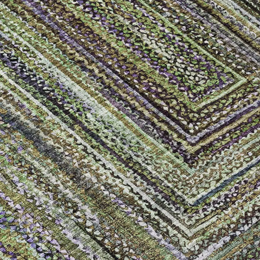 Olive Green Lavender And Fern Green Geometric Washable Indoor Outdoor Area Rug Photo 7