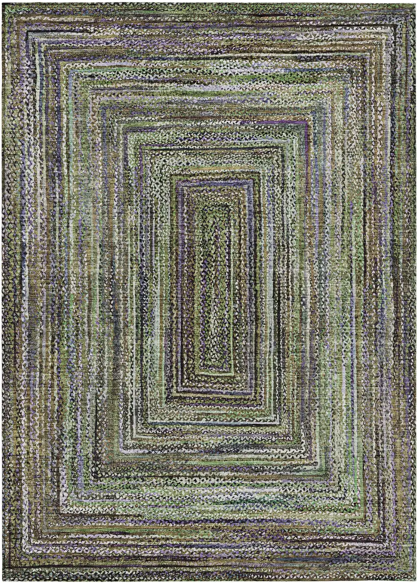 Olive Green Lavender And Fern Green Geometric Washable Indoor Outdoor Area Rug Photo 1