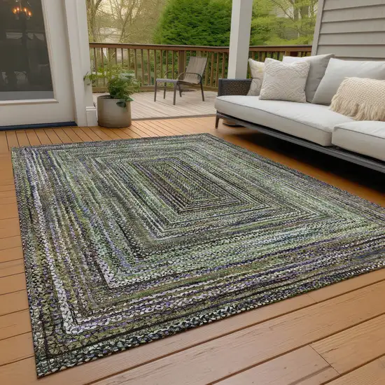 Olive Green Lavender And Fern Green Geometric Washable Indoor Outdoor Area Rug Photo 8